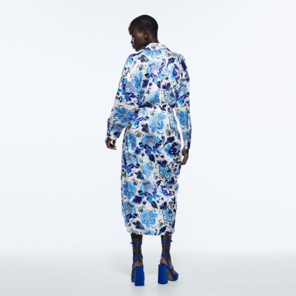 Zara Satin Effect Print Wrap Dress - Picture 13 of 16